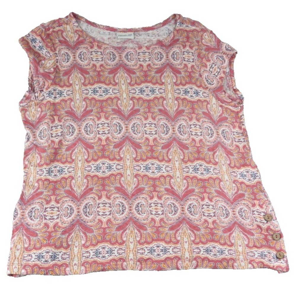 Rachel Zoe Women M Pink Paisley 100% Linen Cap Sleeve Blouse Top Boho Casual EUC